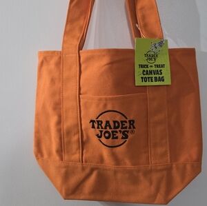 Trader Joe's Trick-or-Treat Mini Canvas Tote Bag in orange.